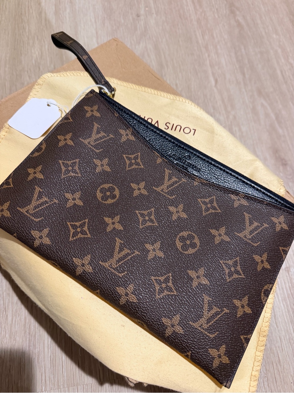 Flower Design Brown Monogram Wristlet Pouch